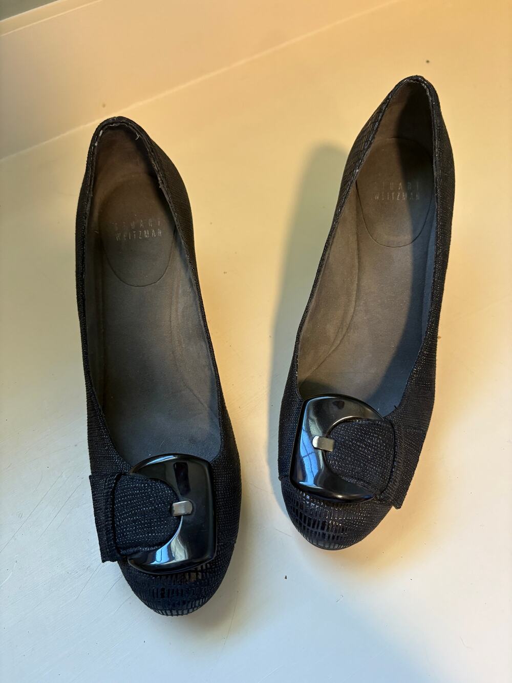 Stuart Weitzman Bucalina black textured Wedge Heels 7